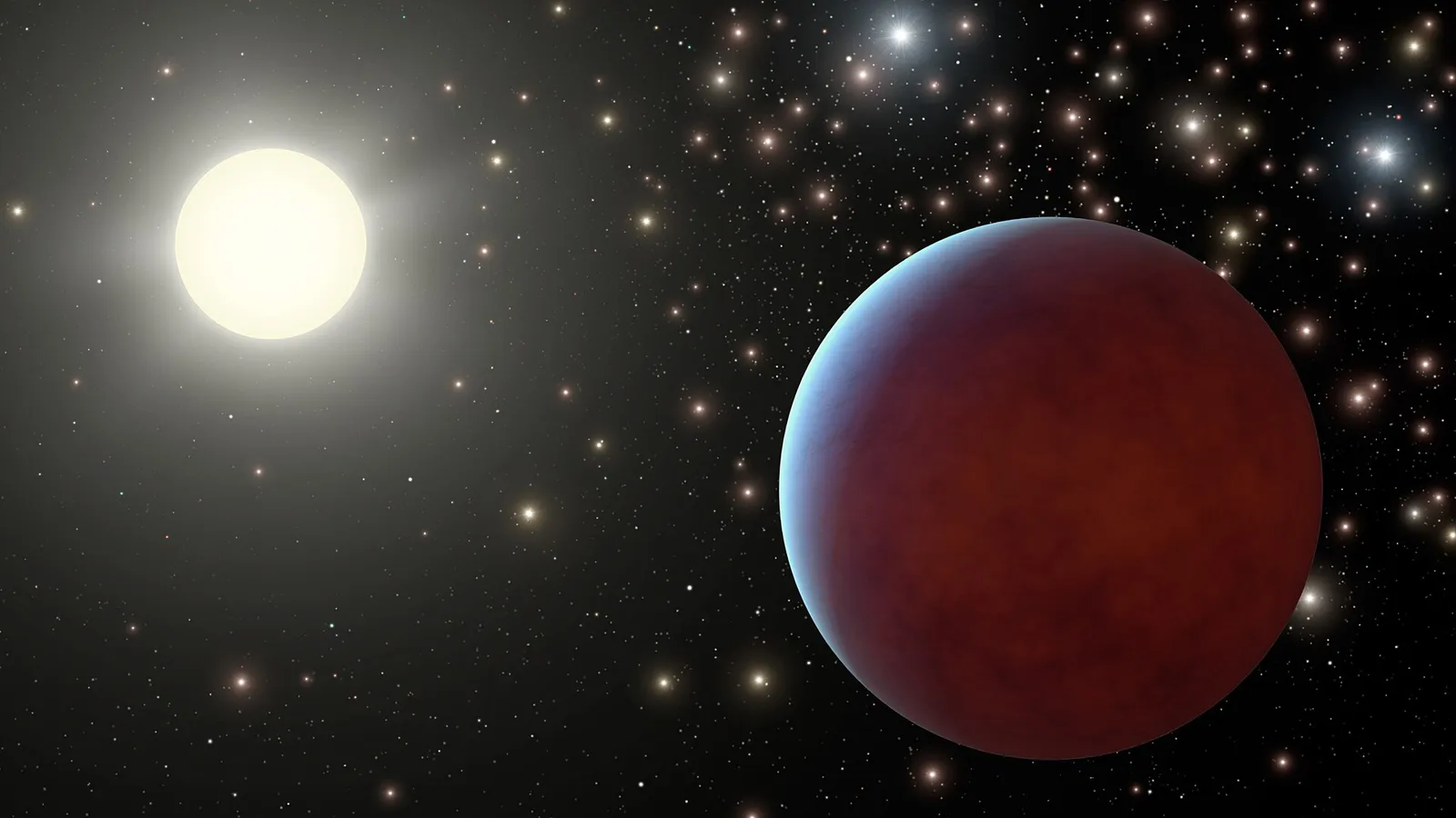 Künstlerische Darstellung eines Gasriesen-Exoplaneten bei seinem Stern